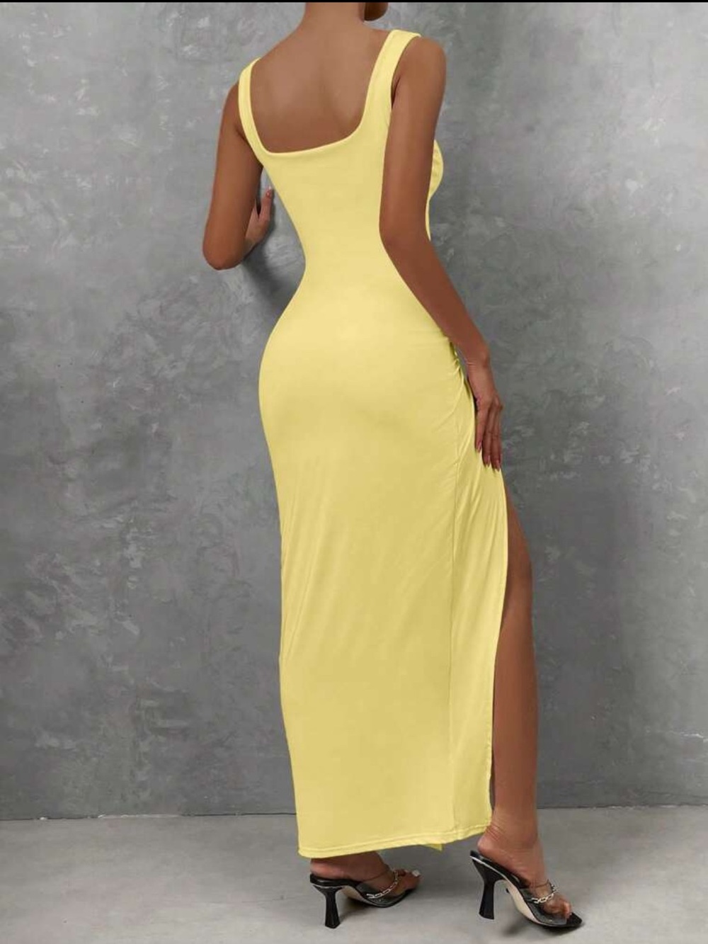 Sleeveless Yellow Maxi Dress with Side Slit